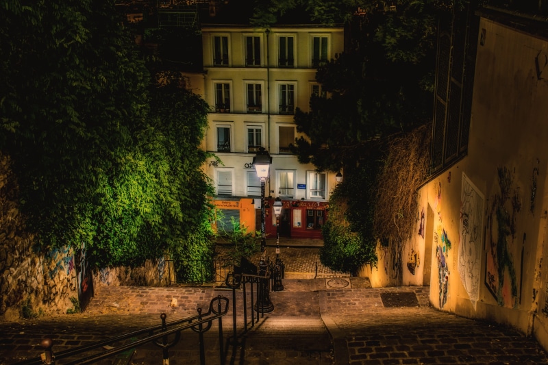 street, 5K, building, france, the way forward, transportation, footpath, no people, night, outdoors, mode of transportation, residential district, building exterior