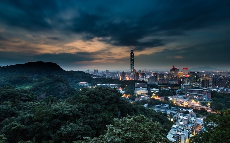 Buildings, China, Taiwan, City, Dusk, Night, Taipei, Lights, 1080P