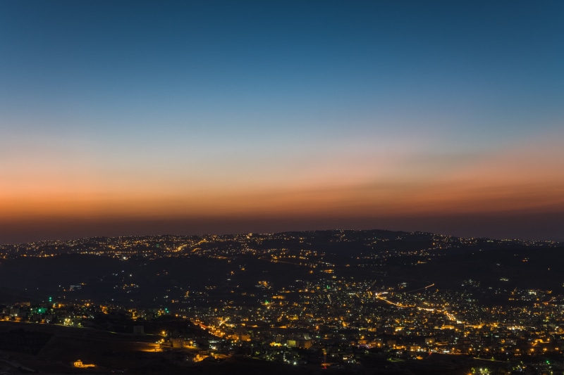 architecture, illuminated, office building exterior, scenics - nature, 2K, nature, jordan, copy space, cityscape, city, amman, skyline, night city, high angle view