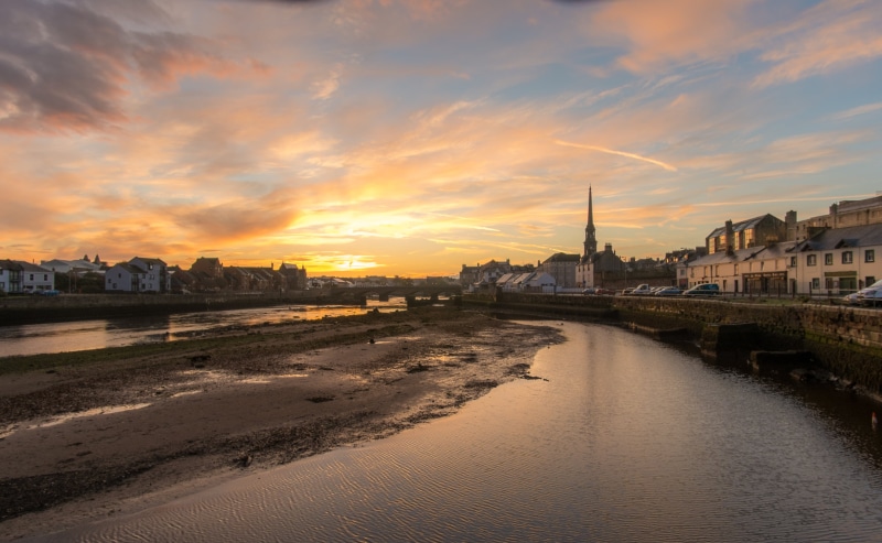 golden, ayr, history, famous Place, urban Skyline, urban Scene, UWA, STV, sunset, reflection, church, town, architecture, tower, golden hour, 4K, Weather