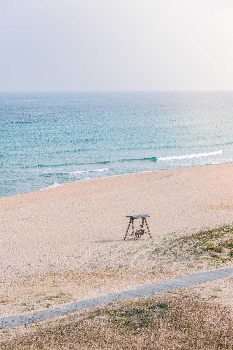 4K, samcheog, sky, nature, furniture, shore, south korea, scenics - nature, chair, horizon over water, brown, tranquil scene, beauty in nature, idyllic