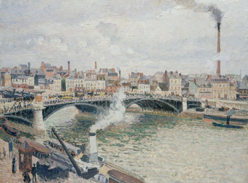 2K, Morning. Cloudy Day. Rouen, the urban landscape, Camille Pissarro, bridge, picture, home, river
