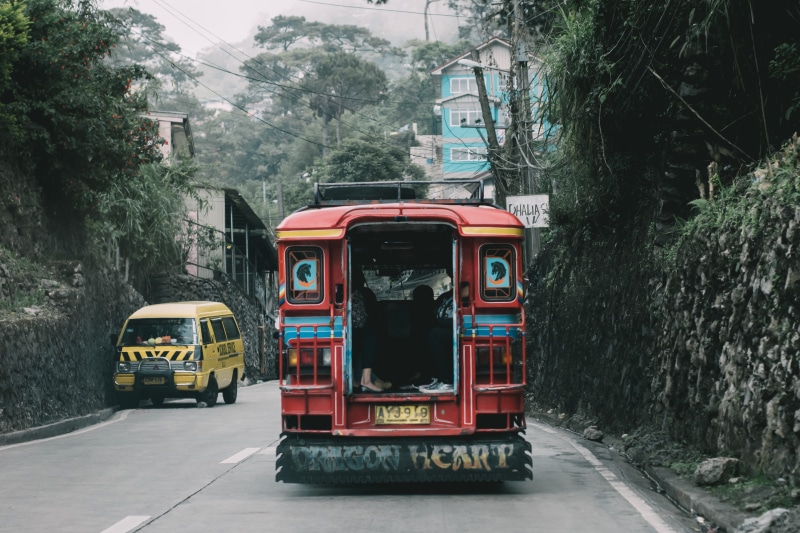 plant, architecture, public transportation, motor vehicle, philippines, jeepney, building exterior, built structure, 4K, transportation, track, rail transportation