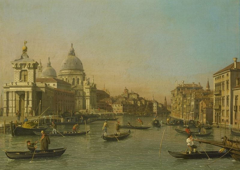 gondola, the urban landscape, picture, The entrance to the Grand Canal, Venice, boat, Canaletto, 1080P