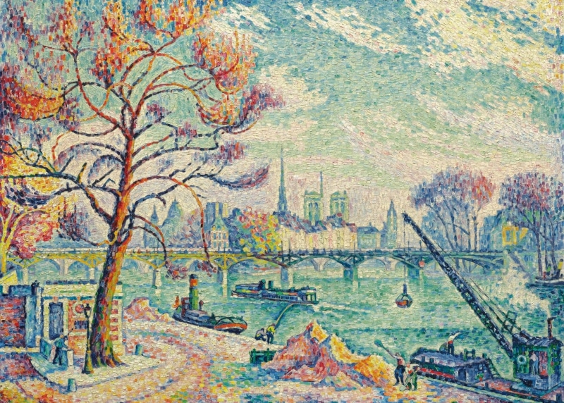picture, the urban landscape, pointillism, The Pont Des Arts. Paris, 1080P, Paul Signac