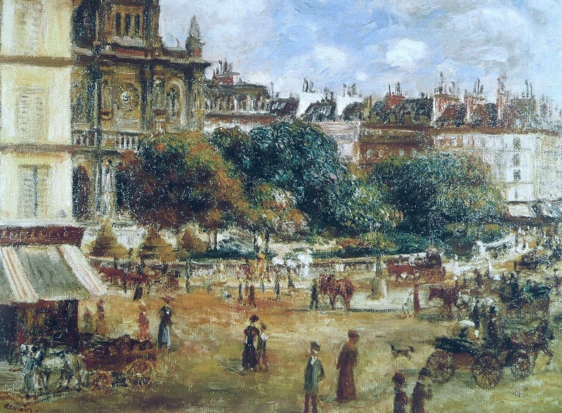1080P, the urban landscape, The place de La trinité. Paris, Pierre Auguste Renoir, picture