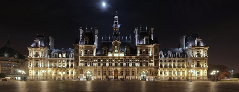 tourism, sculpture, building, palace, history, town, cultures, lighting, built Structure, dark, castle, the past, brown, Hotel de Ville, the moon, France
