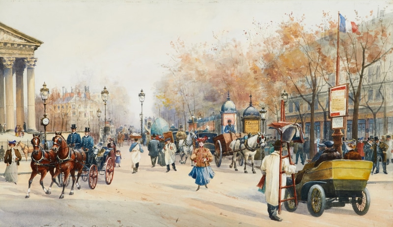 France, 1080P, Paris, watercolor, the urban landscape, Anna Sofia Palm de Rosa, «Boulevard des Capucines»