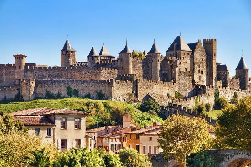 trees, castle, carcassonne, city photos, green, France, 1080P, Castle of Carcassonne, home