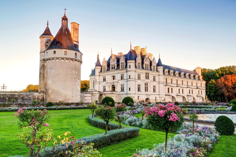 the past, built structure, castle, Castles, tree, 1080P, history, sky, Flower, tower, building exterior, tourism, hedge, day, France, clear sky, formal garden