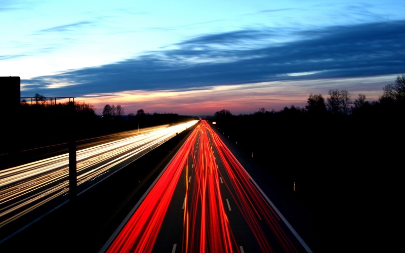 diminishing perspective, road, no people, long exposure, motion, cloud - sky, city, highway, light trails, illuminated, red, blurred motion, 1080P, sunset