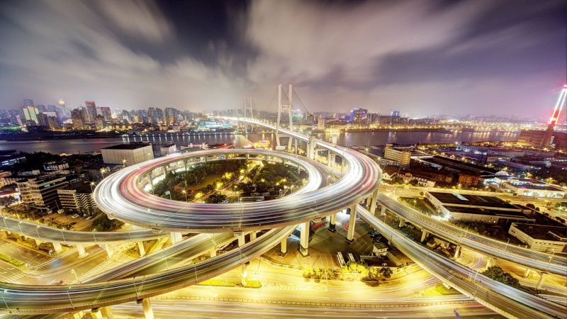 Cityscape, City, art, night, architecture, Light Trails, trails, movies, light, river, Lights, bridge, entertainment, px, Clouds, x, Shanghai, lo, 1920x1080 px