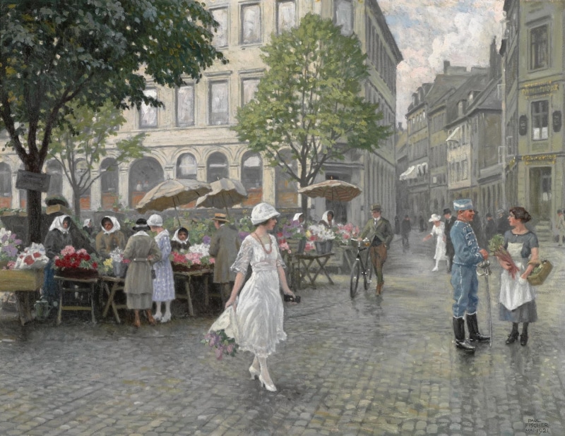 Paul Gustav Fischer, artwork, women, people, city, 1080P, classical art, painting