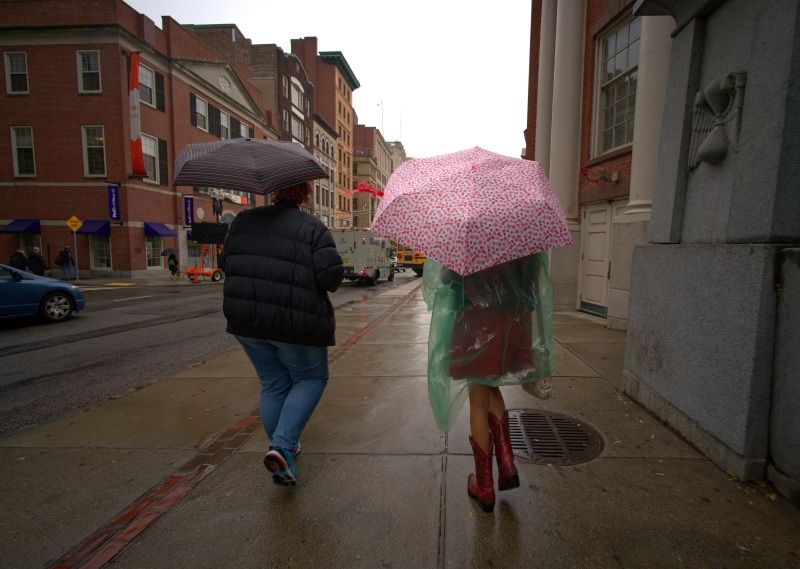 evening, umbrella, full length, rear view, leisure activity, outdoors, boston, rain, street, women, protection, urban, united states, building, adult, 5K
