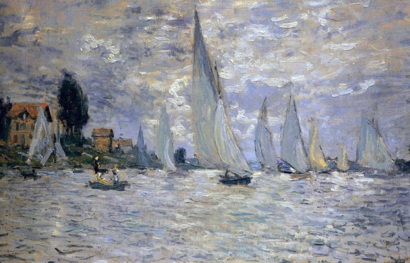 picture, boat, yacht, seascape, 1080P, Regatta at Argenteuil, Claude Monet