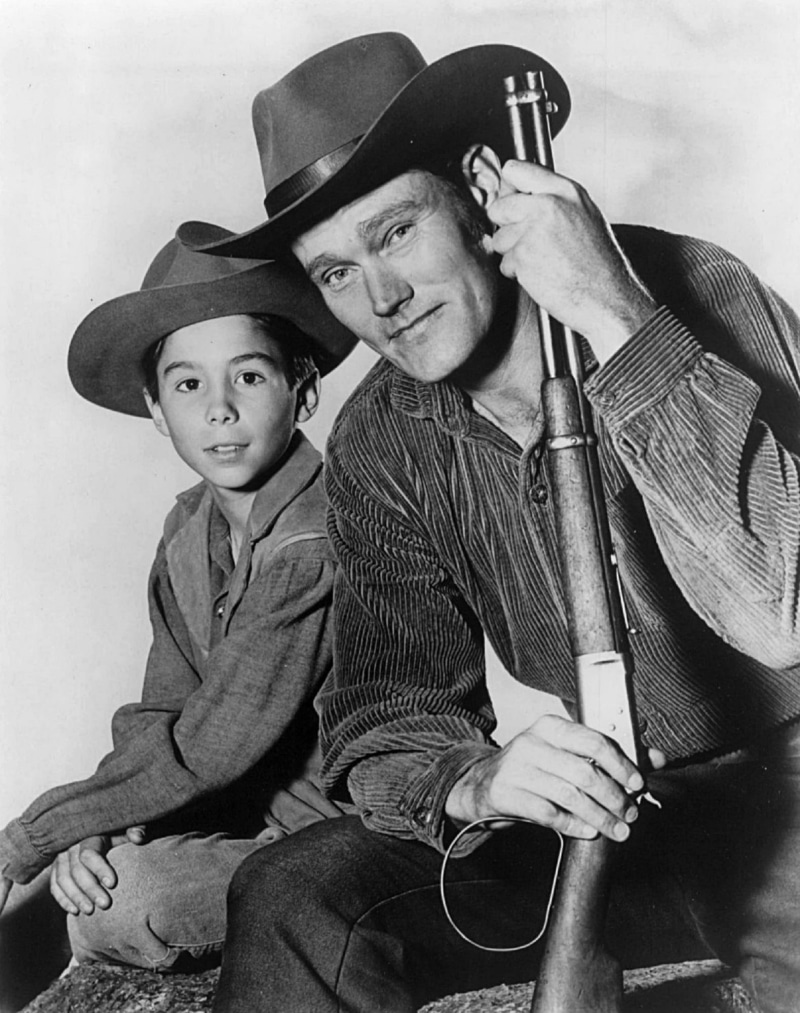 child, men, series, adult, three quarter length, bonding, Johnny Crawford, males, cinema, classic, front view, childhood, cowboy, Actors, togetherness