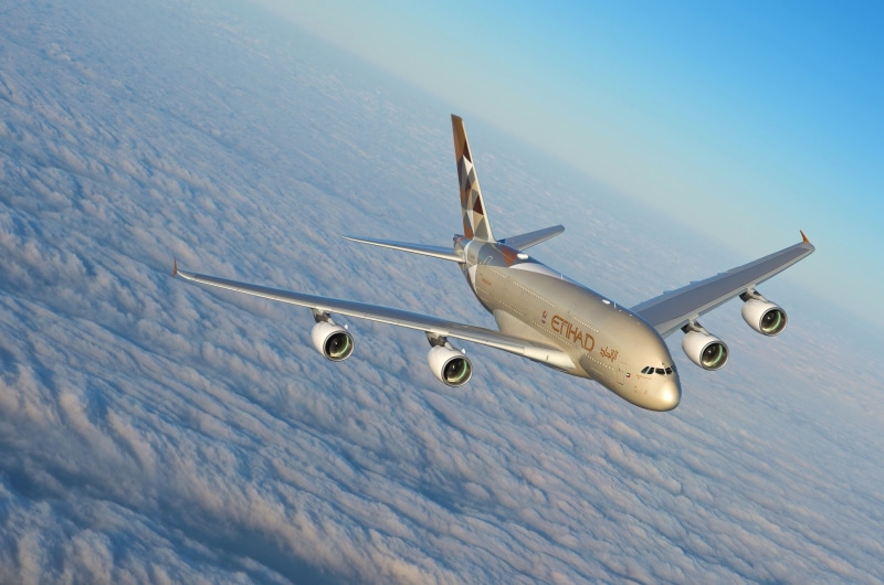 Airbus, 2K, Airbus A380, Etihad Airways, A passenger plane, A380, Airbus A380-800, Clouds