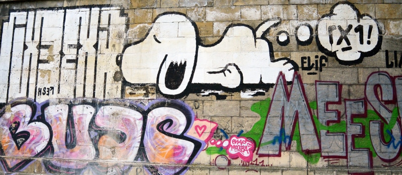 multi colored, built structure, wall, painted wall, snoopy, art, communication, creativity, wall painting, mural, non-western script, Art, human representation