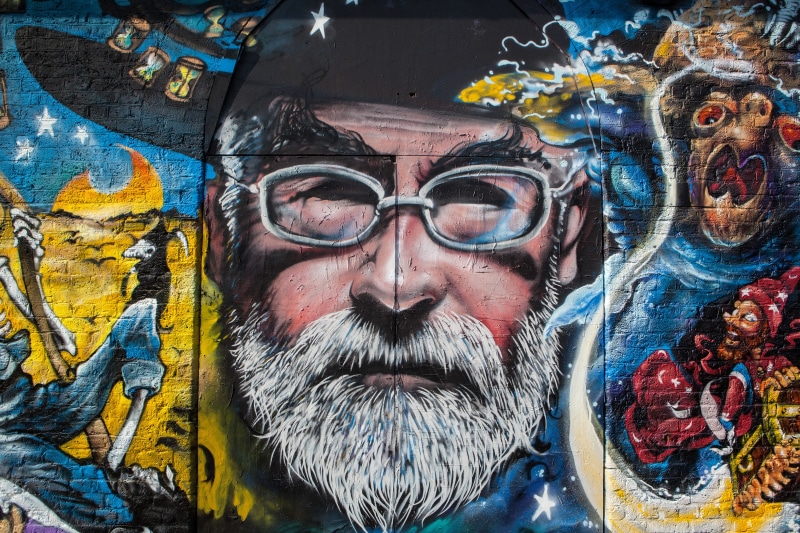 urban, human Face, beard, pratchett, 4K, front view, multi colored, one man only, creativity, glasses, depicting, one person, Street art, portrait, mustache