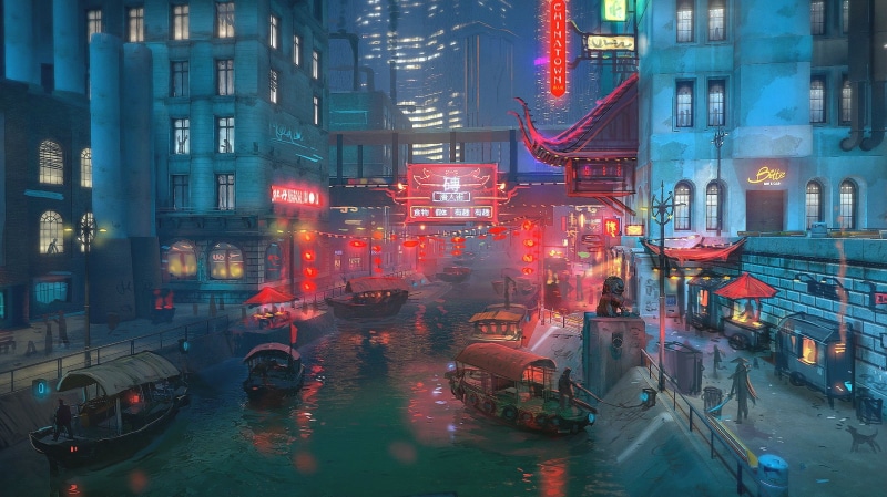 Fighting, skyscraper, illuminated, car, city life, Dreamfall, adventure, action, motion, built structure, 1dchap, transportation, traffic, cyberpunk, building exterior