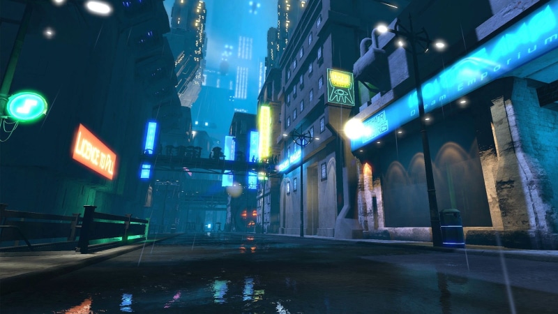 direction, night, western script, no people, office building exterior, road, architecture, cyberpunk, outdoors, Dreamfall, building exterior, street, 1080P