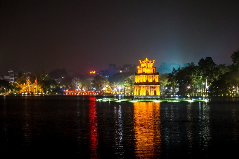 tourism, no people, building exterior, city, nighttime, outdoors, landscape, vietnam, reflection, hanoi, history, illuminated, water, built structure, asian