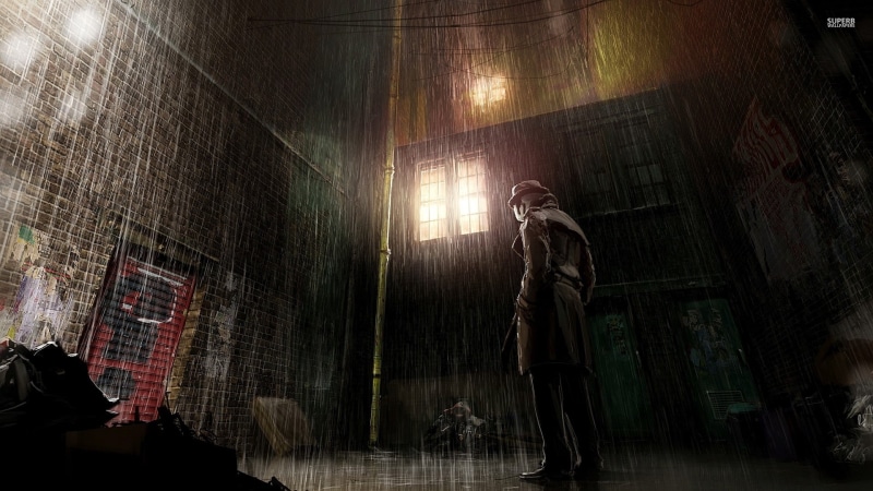 trench coat, movies, s, men, full length, illuminated, male likeness, coat, superhero, built structure, Watchmen, architecture, low angle view, people