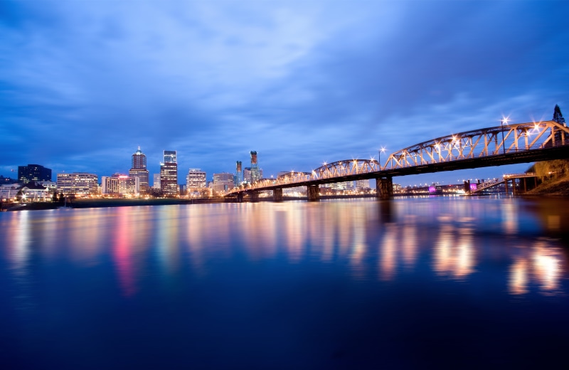 bridge, Willamette River, Hawthorne Bridge, bridge - Man Made Structure, Cityscape, reflection, night, river, famous Place, dusk, nighttime, Brooklyn Bridge