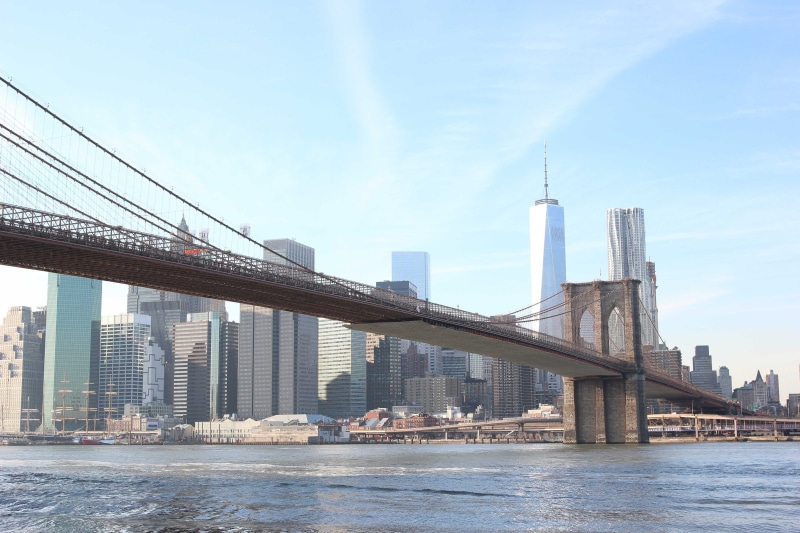 manhattan, bridge - man made structure, brooklyn bridge, urban, buildings, new york, building exterior, skyscraper, bridge, tower, sky, famous, 2K, no people