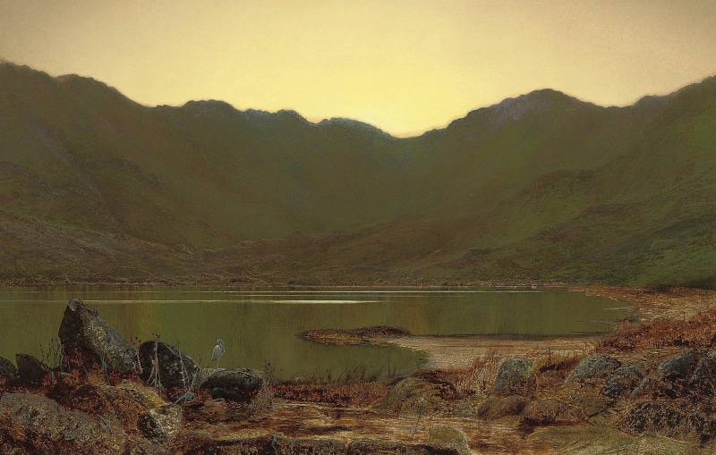 landscape, picture, mountains, 1080P, John Atkinson Grimshaw, Favorite Spot Herons, lake, bird