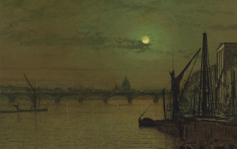 the urban landscape, river, John Atkinson Grimshaw, 2K, Waterloo Bridge. London. View from the East, picture