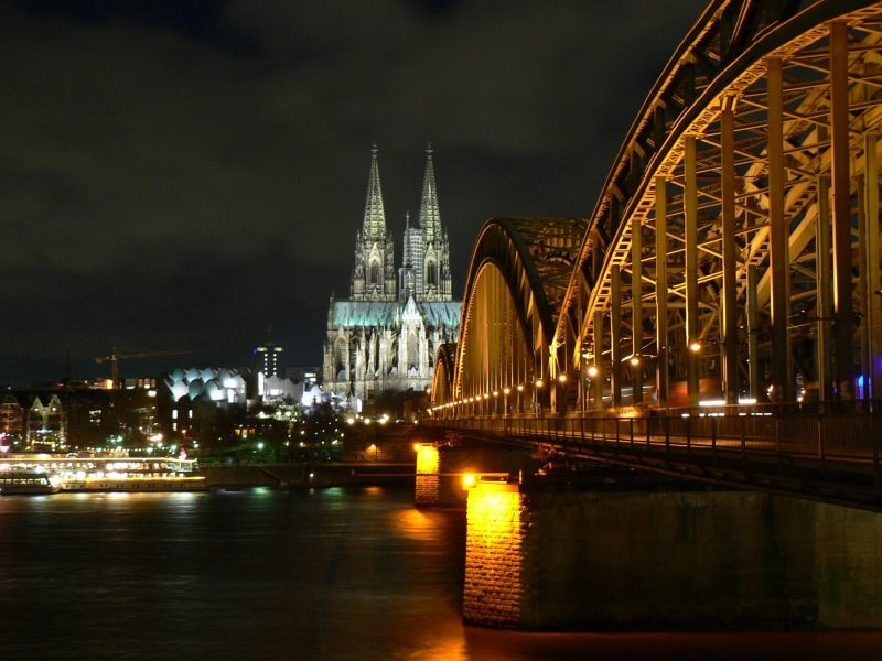 Cathedral, twin, Petronas, metal bridge, Dom, ln, river, metal, cologne Cathedral, bridge, k, Christmas Markets, architecture, Winter, tower, cityscape