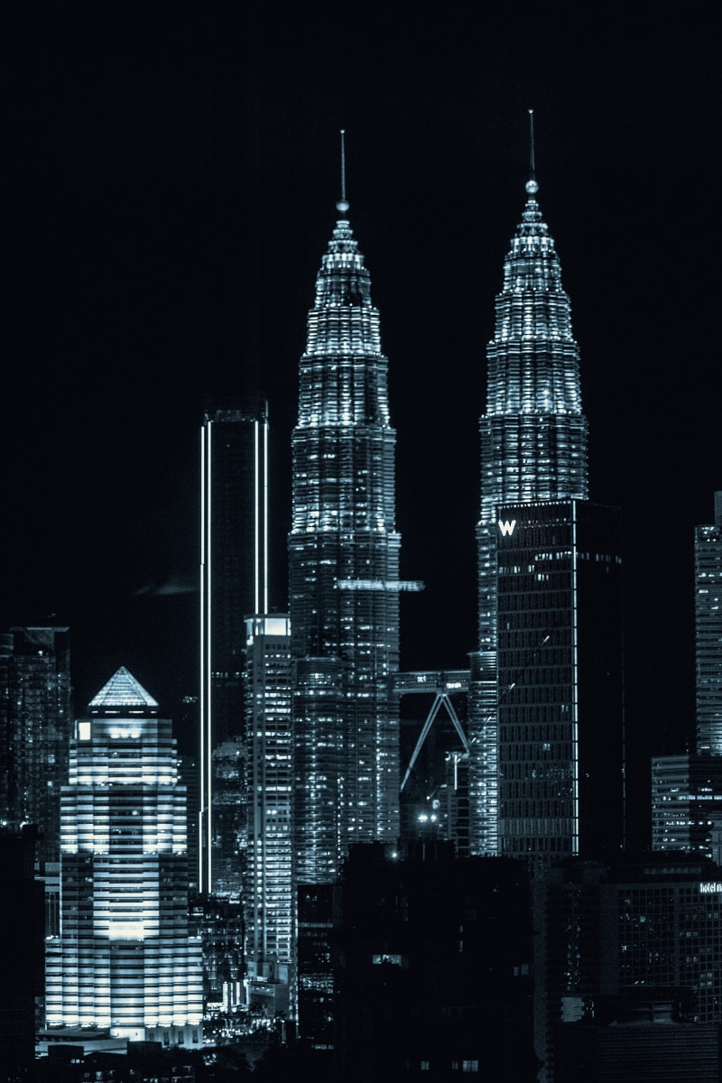 spire, office building exterior, illuminated, nightscape, buildings, kuala lumpur, contemporary, building exterior, night, urban skyline, building, downtown district