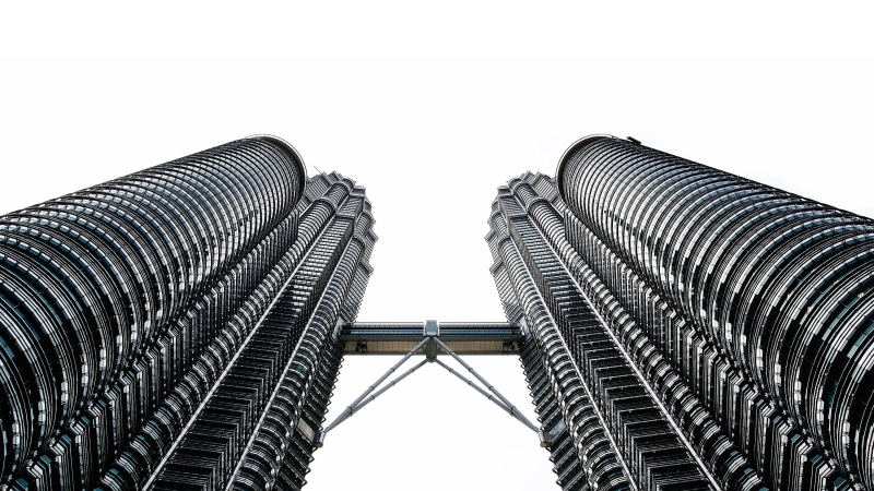 Kuala Lumpur, building exterior, alloy, no people, pattern, photography, building, day, tower, directly below, city, office building exterior, modern, clear sky