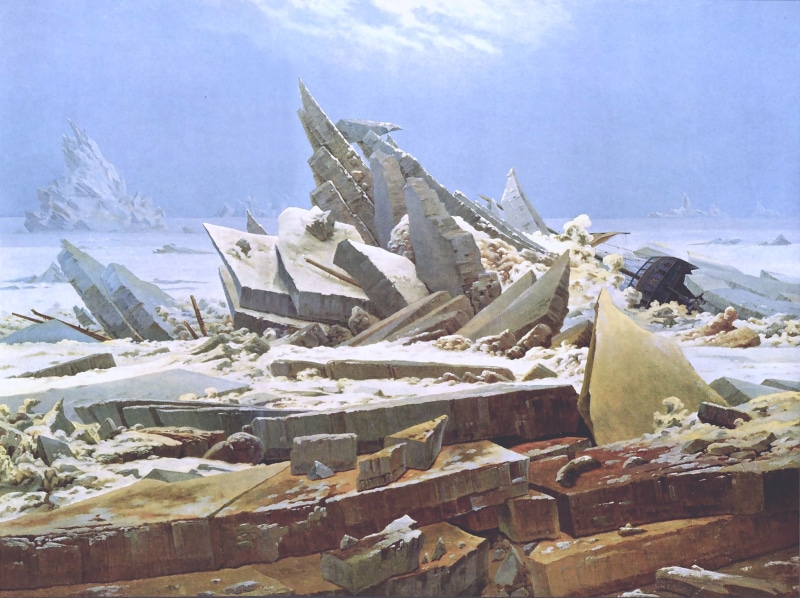 cloud - sky, day, beauty in nature, sky, Caspar David  Friedrich, ice, cold temperature, environment, land, sunlight, 2K, winter, painting, outdoors, landscape