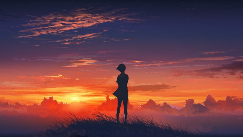 anime, sunset, nature, 1080P, Der Wanderer über Dem Nebelmeer, sky