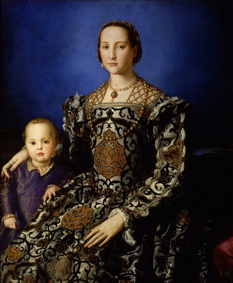 girls, childhood, beside, women, painting, 1545, oil paints, oil canvas, looking at camera, people, bonding, art, child, human representation, eleanor of toledo