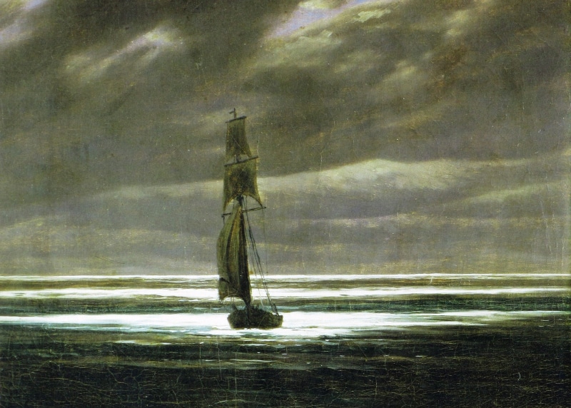 picture, 2K, Caspar David Friedrich, seascape, ship, sail, The shore in the Moonlight
