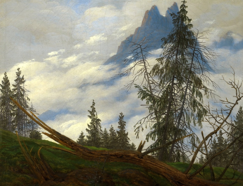 Mountain Peaks with Clouds Moving, 2K, Caspar David Friedrich, landscape, mountains, picture