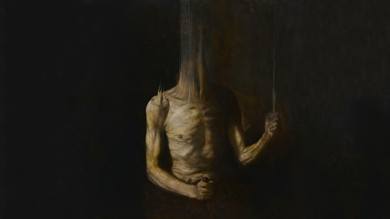 craft, sculpture, animal body part, indoors, black background, wood - material, body part, close-up, shirtless painting gothic nicola samori, representation