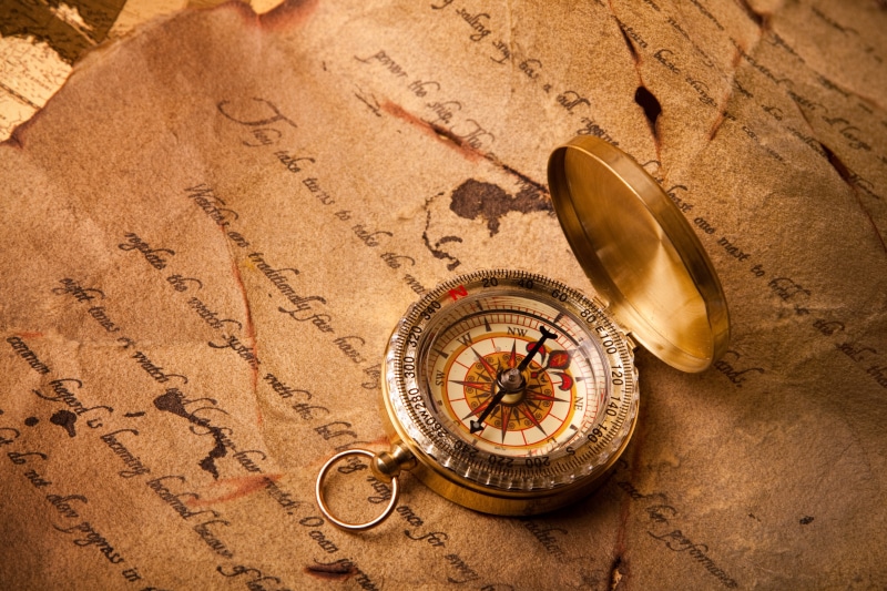topography, lost, close-up, arrow, pocket watch, man made, metal, exploration, old, antique, guidance, south, land, clock, still life, man made object