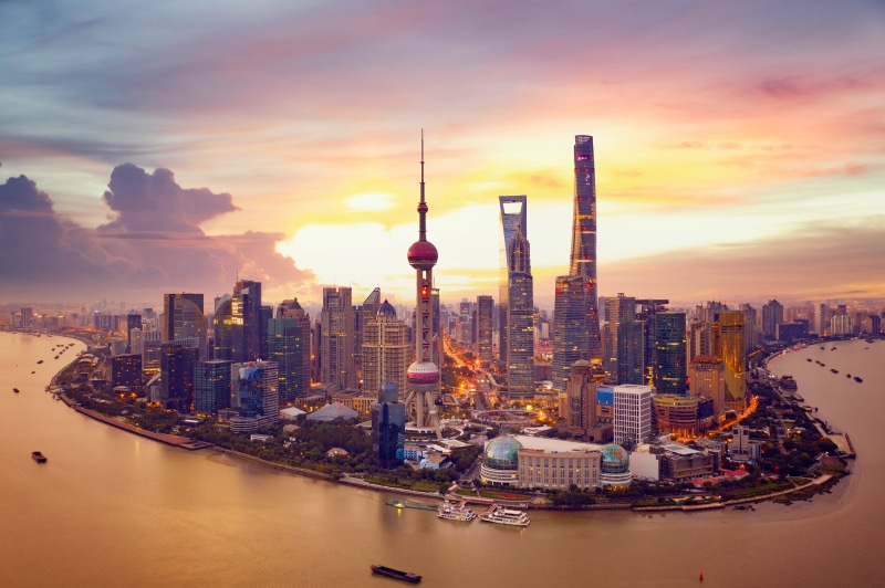 Huangpu River, 2K, China, building, skyscrapers, home, The Huangpu River, sunset, tower, river, Shanghai
