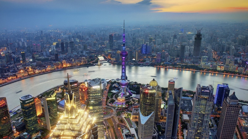 1080P, modern, oriental pearl tower, high angle view, metropolis, financial district, built structure, building, landscape, architecture, illuminated