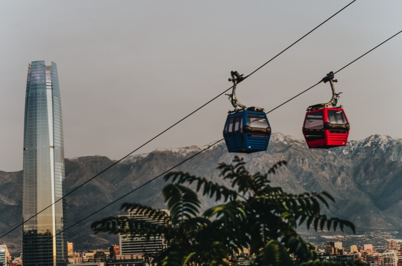 transportation, no people, building, tree, nature, chile, cable car, skyscraper, travel, architecture, building exterior, day, city, horizon, cable, built structure