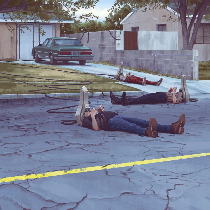 science fiction, relaxation, social issues, architecture, footpath, outdoors, building exterior, resting, sleeping, land vehicle, men, built structure