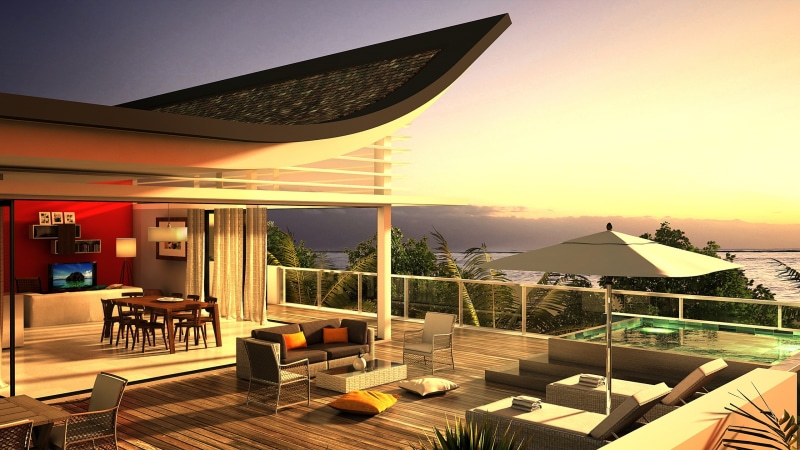 terrace, sea view, house design, luxury, view, furniture, pool, 2K, villa