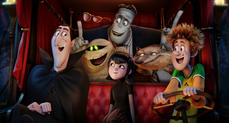 Jonathan (Hotel Transylvania), waist up, Murray (Hotel Transylvania), mask - disguise, Hotel Transylvania 2, Dracula (Hotel Transylvania), disguise, indoors