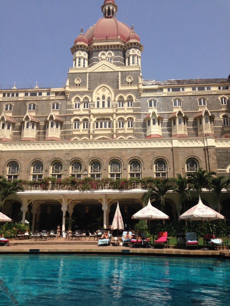 nature, mumbai, swimming pool, waterfront, day, the past, water, clear sky, architecture, taj mahal hotel, travel, sunlight, architectural column, travel destinations