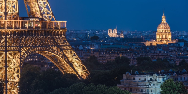 Les Invalides, home, panorama, 1080P, Notre Dame Cathedral, night city, Eiffel Tower, Notre-Dame de Paris, Invalides, Paris, France