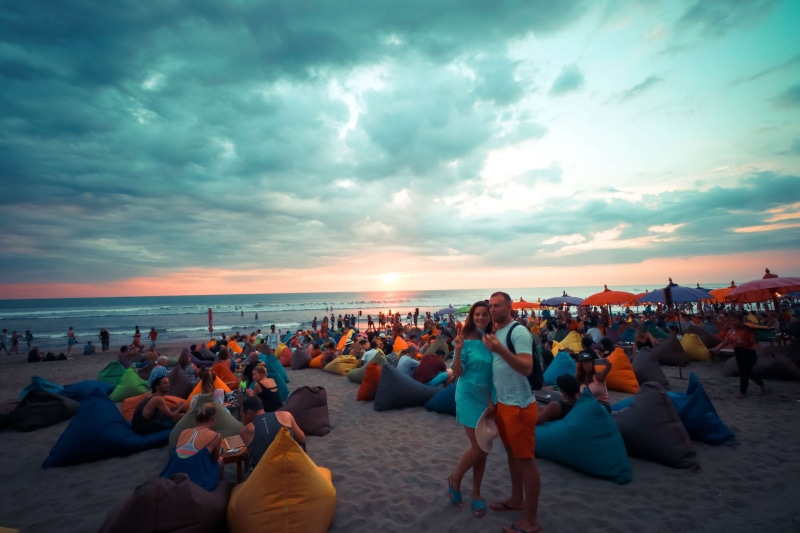 leisure activity, 4K, kuta, nature, indonesia, beach club, women, asia, tropic, travel, group of people, large group of people, horizon over water, seminyak